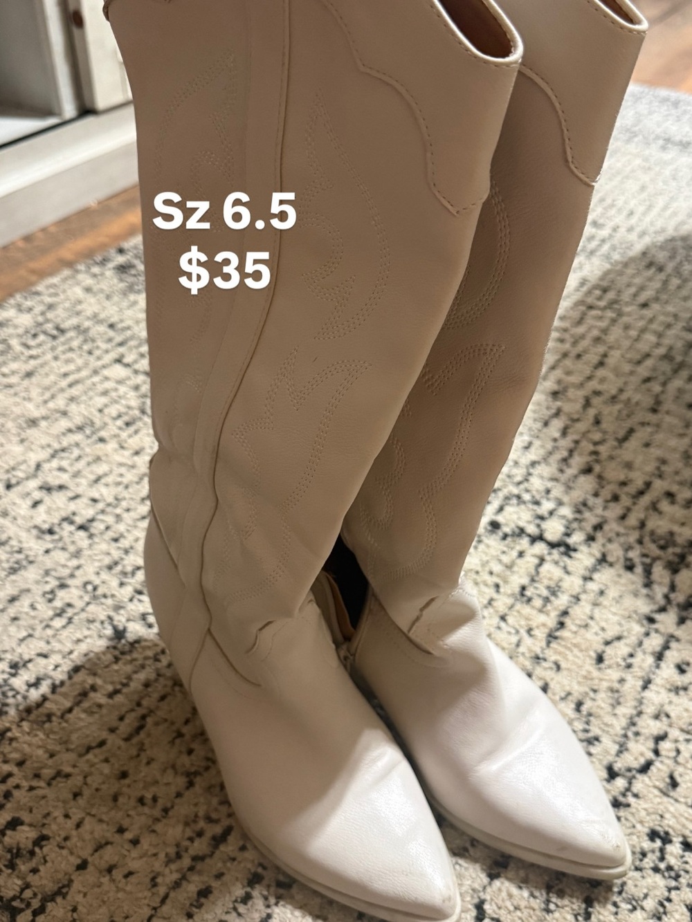 White Western Knee-High Cowboy Boots | Pointed Toe | Women’s | Sz 6.5